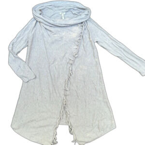 Matilda Jane Women's Gray River Rock Fringe Sweater Cardigan Wrap Sz Small